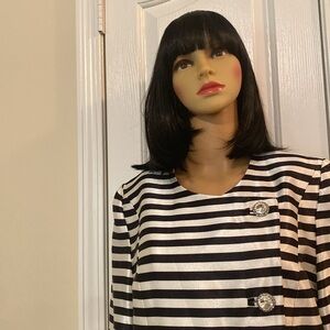 Night Studio Black and White Striped Women Dress Suit -Crystal Buttons